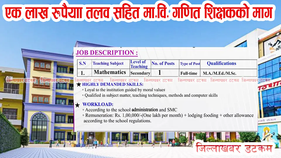 एक लाख रुपैयाँ तलव सहित मा.वि. गणित शिक्षकको माग, खानबस्नको नि:शुल्क व्यवस्था