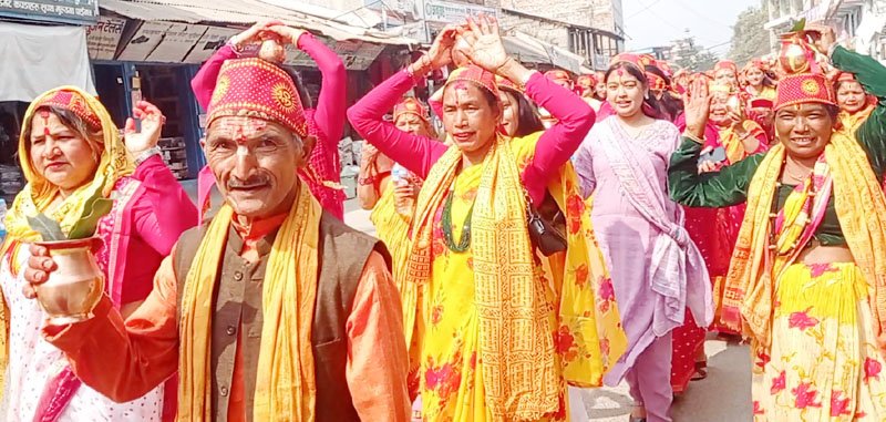 रामेश्वरधाम मन्दीर सिन्धुलीमा श्रीमद्भागवत कथा प्रवचन सुरु, पूर्वसन्ध्यामा कलश यात्रा सम्पन्न